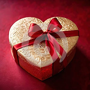 Wrapped present box in heart shape, a romantic gift to celebrate romance, love and Valentine\'s day