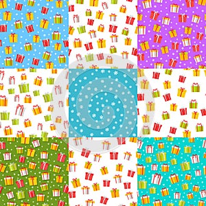 Wrapped Present Boxes Set on Colourful Backgrounds