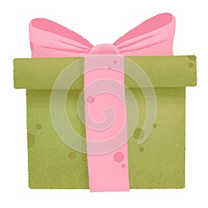 Wrapped present flat vector illustration. Gift box decorated with ribbons isolated on white background. Wrapped festive