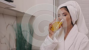 wrapped in towel, white robe, morning shower