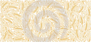 Wrapping paper for bread. Cereal pattern. Grains and ears of wheat, rye or barley. Editable outline stroke. Vector line.