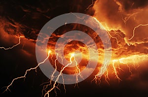 The Wrath of God. Lightning in the dark, thunderstorm background