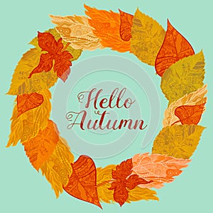 Wreath of autunm foliage in bright colors