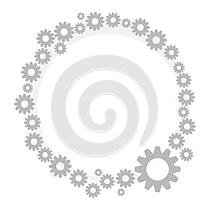 Wreath border gray metallic technical steampunk from small and large gears isolated on white background vector drawing