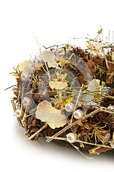 Wreath of dry branches and flowers