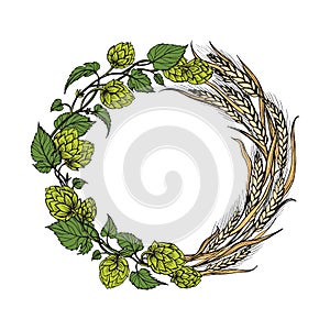 A wreath of ears of wheat and hops