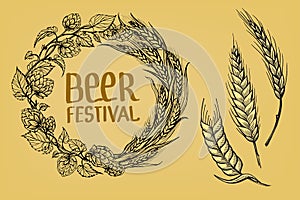 A wreath of ears of wheat and hops