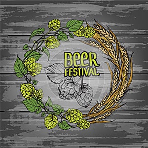 A wreath of ears of wheat and hops