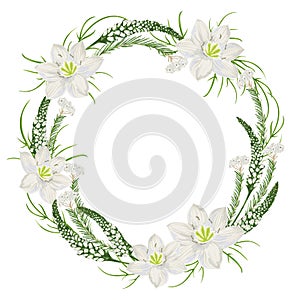 Wreath with eucharis lily, snapdragons and rice flowers