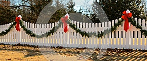 Wreath on Fence Decorated for Christmas