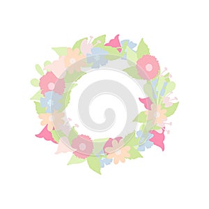 Wreath of the first spring flowers.Modern festive vector illustration