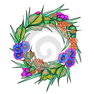 Wreath with flowers and barries