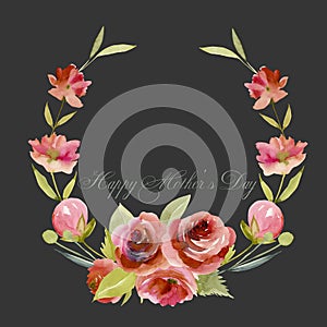 Wreath, frame border with watercolor burgundy roses