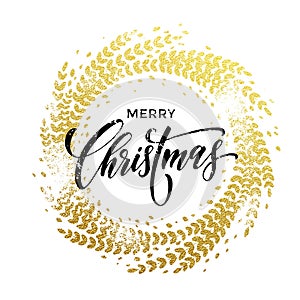 Wreath garland of leaf pattern glitter decoration Merry Christmas greeting