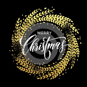 Wreath garland of leaf pattern glitter decoration Merry Christmas greeting