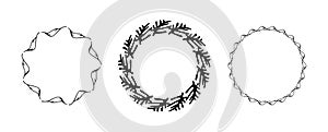 Wreath group in quirky vector style isolated on white background. Decorative frame collection for playful antique