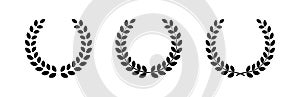 Wreath laurel. Black icon award isolated on white background. Leaf emblem. Winner circle wreath. Victory round crown