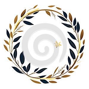 Wreath of leaves and twigs on a white background. Vector illustration. AI generated