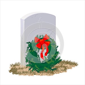 A wreath left by the volunteer movement Wreaths Across America