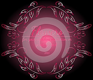 Wreath of roses or peonies flowers with gradient of razzmatazz, red, pink, antique ruby colors. floral frame fesign elements for photo