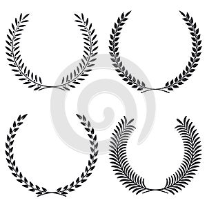 Wreath Set Vector Silhouette. Leaves and Branches Round Frames