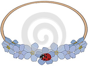 Wreath shape of  violet flowers with a ladybug