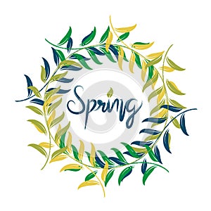 Wreath spring leaves colorful season greetings card holidays celebrations logo design vector image