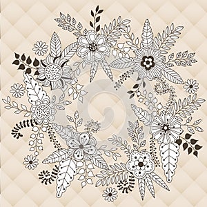 Wreath vector illustration made of flowers and herbs.