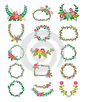Wreath vector wreathed flowers and floral decorations to decorate or wreathe flowered frame with wreathen leaves for