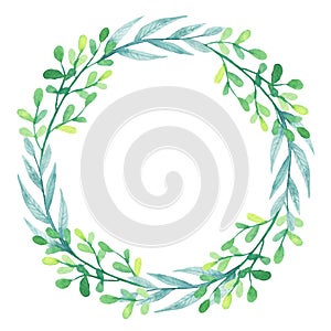 Wreath With Watercolor Green and Blue Leaves