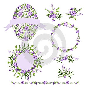 Wreaths and bouquets floral set, wedding graphic elements, frames and borders.