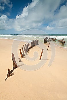 Wreck on australian beach during the day