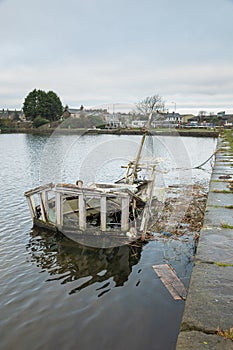 The wreck of the boat `Kiboko` in Glasson Dock, Lancaster