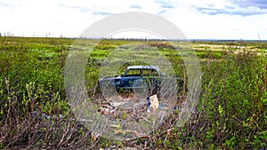 The wreck of car abandoned in middle of Siberia