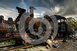 Wreck of communist locomotive in Havana, Cuba