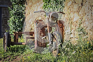 Wreck motorbike street buildings,Tuscany, Marina di Grosseto, Castiglione Della Pescaia, Italy