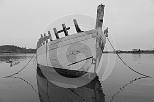 Wreck of a sailboat & x28;Black and white& x29; photo