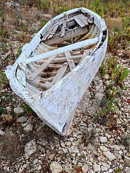 Wreck of a small wooden boat