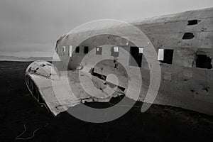 The wreckage of an american DC-3 military plane crashed on a beach in Iceland