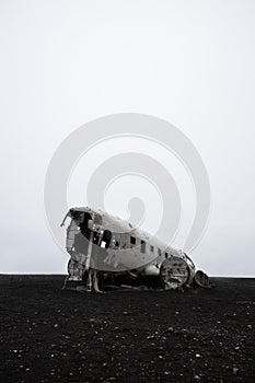 The wreckage of an american DC-3 military plane crashed on a beach in Iceland