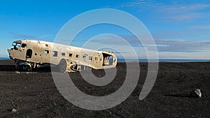 Wreckage of crashed airplane in 1973 Douglas R4D Dakota DC-3 C 117 of the US Navy in Iceland at Solheimsandur beach