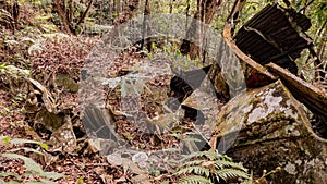 The wreckage of a crashed small passenger plane. the plane fell to the ground