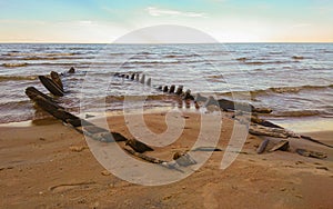 Wreckage of an old wooden boat