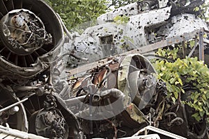 Wreckage of plane in junkyard