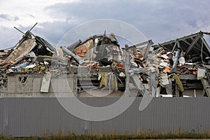 wreckage and ruins of destroyed building in city center