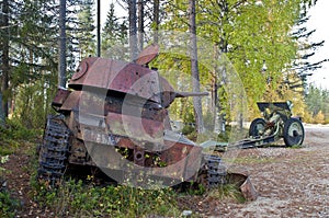 Wreckage of a tank from the Winter War near Suomussalmi, Finland photo