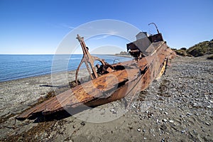 Wreckages on San Gregorio beach, strait of Magellan, Chile photo