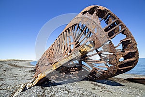 Wreckages on San Gregorio beach, strait of Magellan, Chile