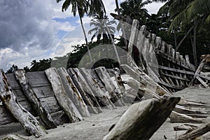 wreckages of wooden boat