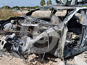 Wrecked Abandoned Burnt Out Car With Melted Interior - Fire Damage